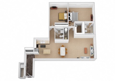 The Michaelangelo Two Bed Two Bath Floor Plan at Renaissance at the Power Building, Cincinnati, 45202